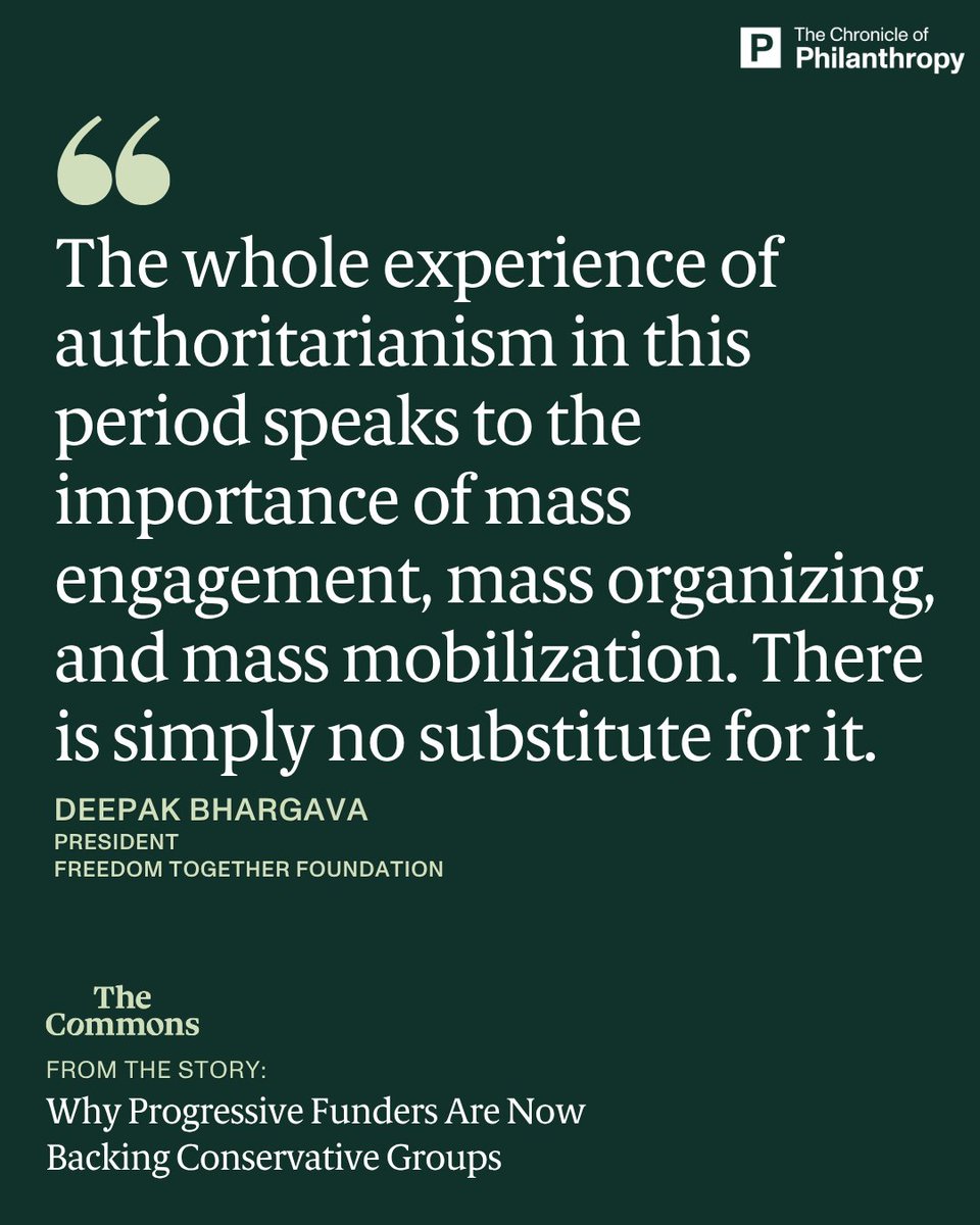 Philanthropy's tweet photo. Democracy funders are rethinking who they support โ and why. Freedom Together Foundation's Deepak Bhargava says the fight against authoritarianism demands a bigger tent.
Read the full report at: https://t.co/gcoZEc84Ue
#TheCommons https://t.co/wxIuxcwzrI