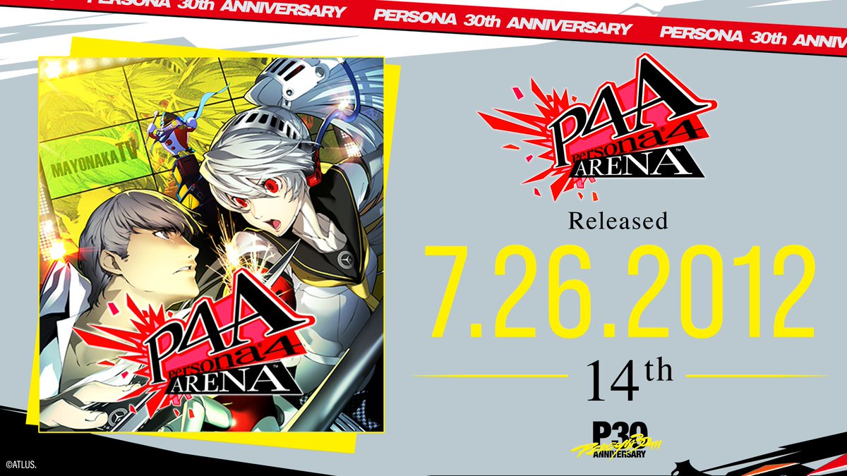 Atlus_West's tweet photo. Persona 4 Arena was officially released 14 years ago today! 💛🎮 #P30th https://t.co/6QftBwW7XE