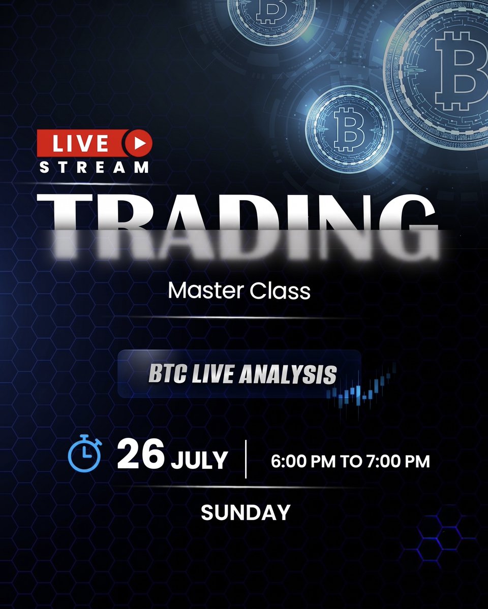 suncryptoin's tweet photo. 🚨 Going LIVE Today at 6:00 PM!

Join us for an exclusive Live Crypto Trading session where we'll analyze the Bitcoin breakout, identify the best BTC & Altcoin trading opportunities, and discuss high-probability Crypto Futures setups.

🗓️ 26 July 2026
⏰ 6:00 PM IST
🎥 Watch Live: https://t.co/WK6Nn4Q2Sf

📊 Topics:
1)BTC Breakout & Market Analysis
2)Best BTC, Altcoin & Futures Setups
3)Live Q&A & Trading Insights

Set your reminder and join us live! 🚀

#Bitcoin #BTC #Altcoins #CryptoLive #CryptoFutures