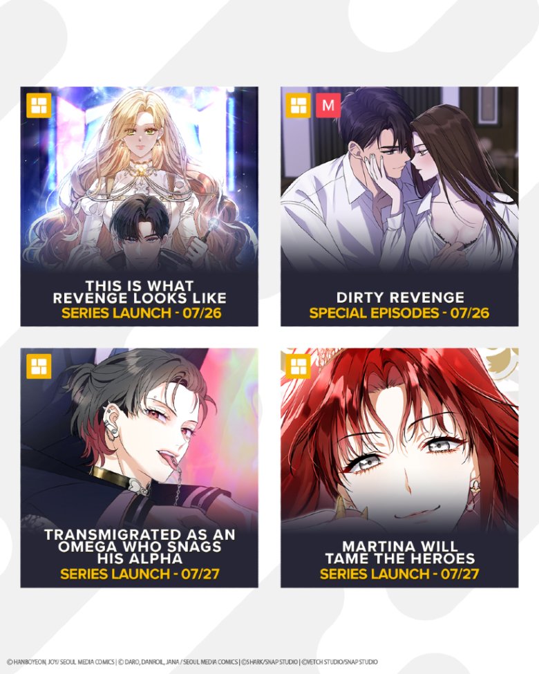 tapas_app's tweet photo. Finish July strong with these epic new releases💛👇

Starting with:
🙌Transmigrated as an Omega Who Snags His Alpha
🙌A Bona fide Killer
🙌The Villainess Empress's Attendant https://t.co/8IYRZE2nRA
