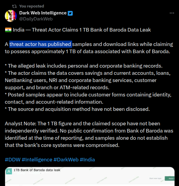 logic's tweet photo. Root folder of the data dump of @bankofbaroda #Databreach by threat actor.  More verification links in the thread. The link is live.

This is SOS @Cyberdost @RBI 

cc @latha_venkatesh  @dugalira @nit_set @suchetadalal https://t.co/tWFCKJWv8Q