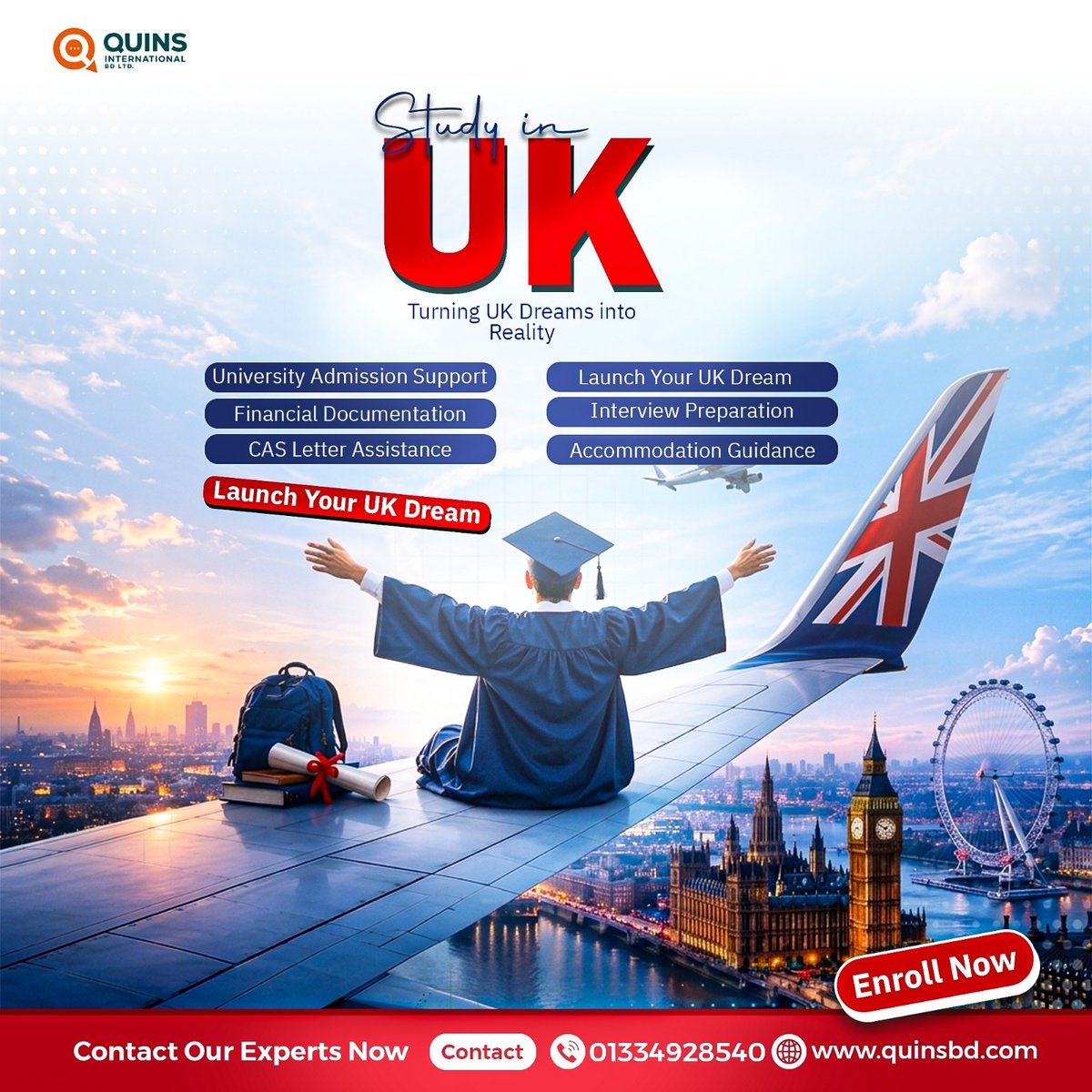 Quinsbd's tweet photo. Dreaming of studying, working, or settling in the UK? 🇬🇧✨
Turn your UK dream into reality today!
👉 Learn more: https://t.co/UmWoyCE9oP
📧 Email: info@quinsbd.com
📞 Call/WhatsApp: +880 1334928540
#UKVisa #StudyInUK #UKWorkVisa #HigherEducationUK #VisaConsultancy #QuinsBD https://t.co/z2pVRcuPVh