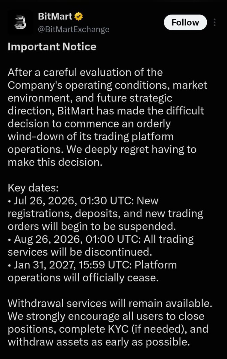 AdaoraBen2's tweet photo. Bitmart is shutting down. If you have any assets there, please go and do the needful https://t.co/yUT6n2rtsp