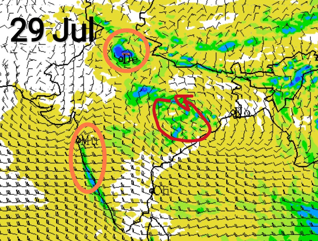 Hosalikar_KS's tweet photo. 26 Jul, As per IMD model guidance, possibility of LPA ovr NW BoB likely to intensify &amp; move w-nw wards during nxt 24,48 hrs,enhancing the rains ovr west coast including Hvy to VH ovr Konkan &amp; Ghats during the period.
Parts of Central India including N Mah likely to recv od rain! https://t.co/vYFZpe8G9A