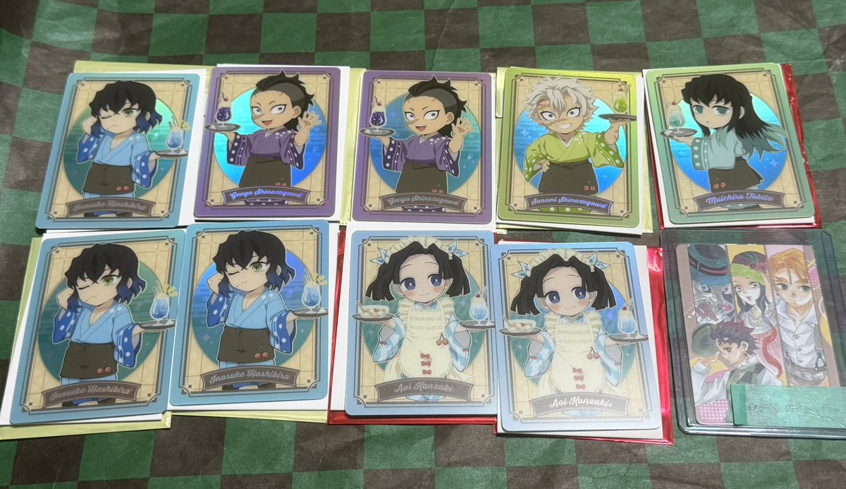178morito's tweet photo. 【交換・譲渡】鬼滅の刃　クリームソーダパーラー　メニュー風カード

【譲】無一郎⭐︎、実弥⭐︎、玄弥、伊之助、アオイ

【求】炭治郎1⭐︎、禰󠄀豆子1、
　　定価➕送料

・⭐︎同士、無印同士の交換。
・無印単品譲渡可。
・⭐︎譲渡は無印含むお取引。まとめて優先。
・都内手渡しor郵送 https://t.co/KEdhTReA4F