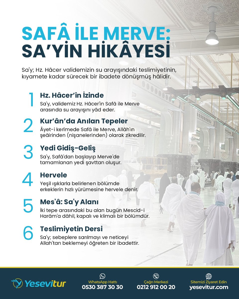 yesevitur's tweet photo. 🔹 Safâ ile Merve: Sa’yın Hikâyesi
Yesevi Tur’un rehberliğinde ibadetlerin uygulanışını öğrenirken, ardındaki tarihî ve mânevî anlamı da yakından tanıyoruz.
📲 WhatsApp Hattı: 0530 387 30 30
☎️ Çağrı Merkezi: 0212 912 00 20
🌐 https://t.co/uFVpOeLoh2
#YeseviTur #Safa #Merve https://t.co/gnCtQObE2J