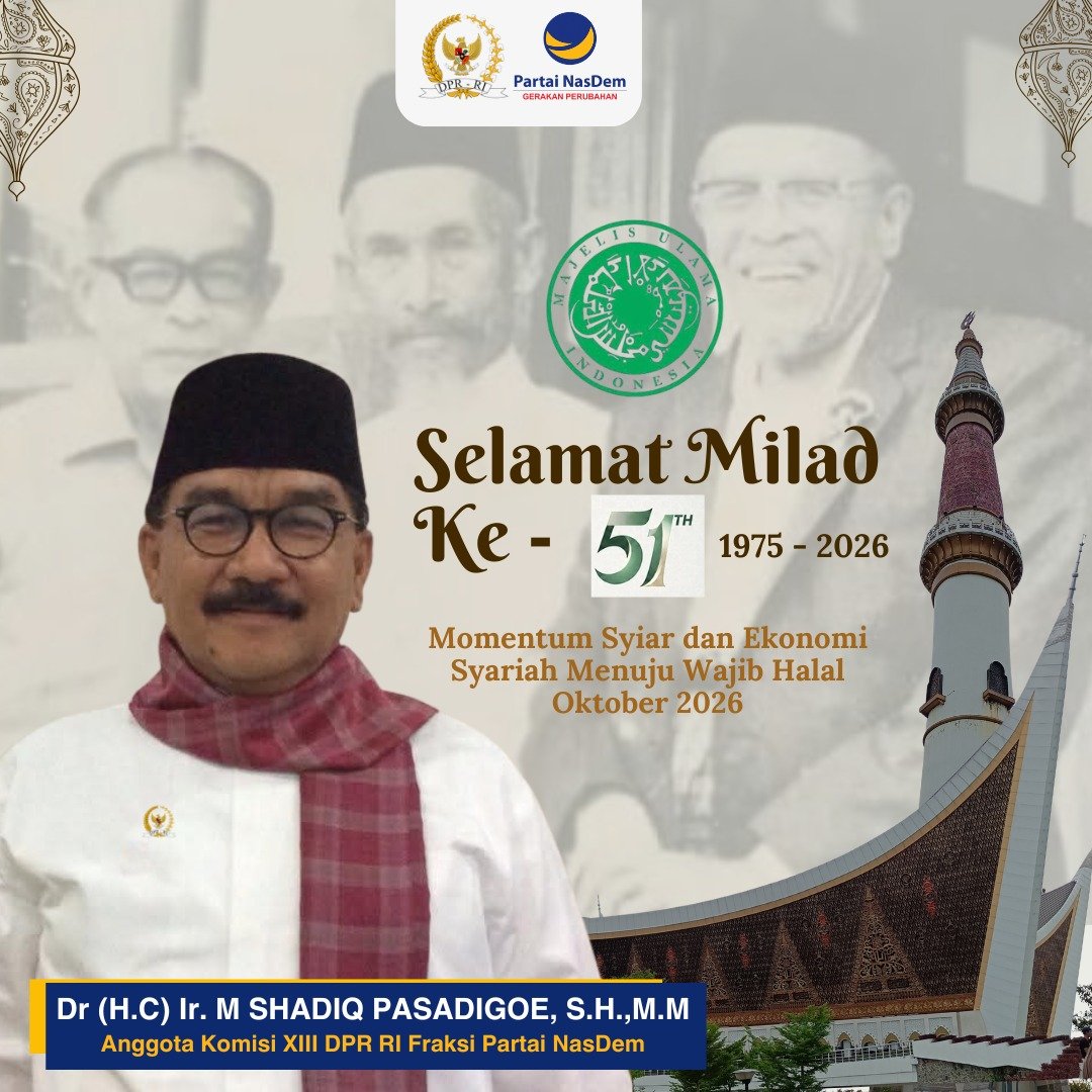 mshadiqp372's tweet photo. SELAMAT MILAD KE-51
MAJELIS ULAMA INDONESIA (MUI)
1975–2026
"Momentum Syiar dan Ekonomi Syariah Menuju Wajib Halal Oktober 2026."
Semoga MUI senantiasa istiqamah dalam membimbing umat, memperkuat syiar Islam, serta mengawal terwujudnya Indonesia sebagai pusat industri halal.. https://t.co/Hp6gt682yX