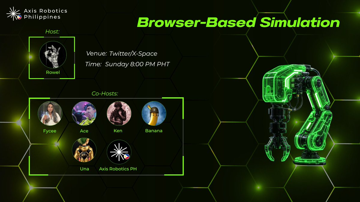 Chunkyweb3's tweet photo. join with @Buzz071914  for an Axis Robotics AMA tonight 

Axis Robotics: The Next Evolution of Physical AI

Rowel will break it down simply, and the co-hosts will drop some real tips on how to make tasking super easy and smooth on the @axisrobotics hub

no complicated stuff just straight value, good vibes, and how you can actually get started without the headache

Don’t miss it
See you in the Space👀
https://t.co/EM8janCayY