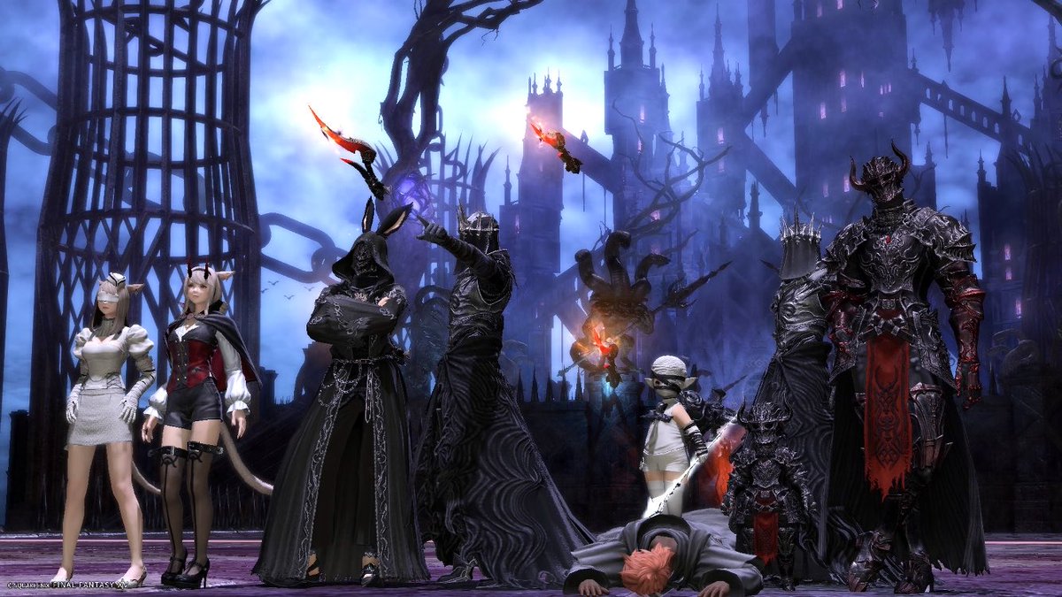 lapiV_ffXIV's tweet photo. 極床 極ゼレニア ホラーコス✨️
ドレスコードがホラーと聞いた瞬間某ホラゲーキャラしか思い浮かばなかった！分かってくれる人はきっといるﾊｽﾞ…
新メンバーを迎えて𝕨𝕖𝕝𝕔𝕠𝕞𝕖🎉
被り物だらけで誰だか分からないね。

#goku_yuka https://t.co/5DVVMXH8pU