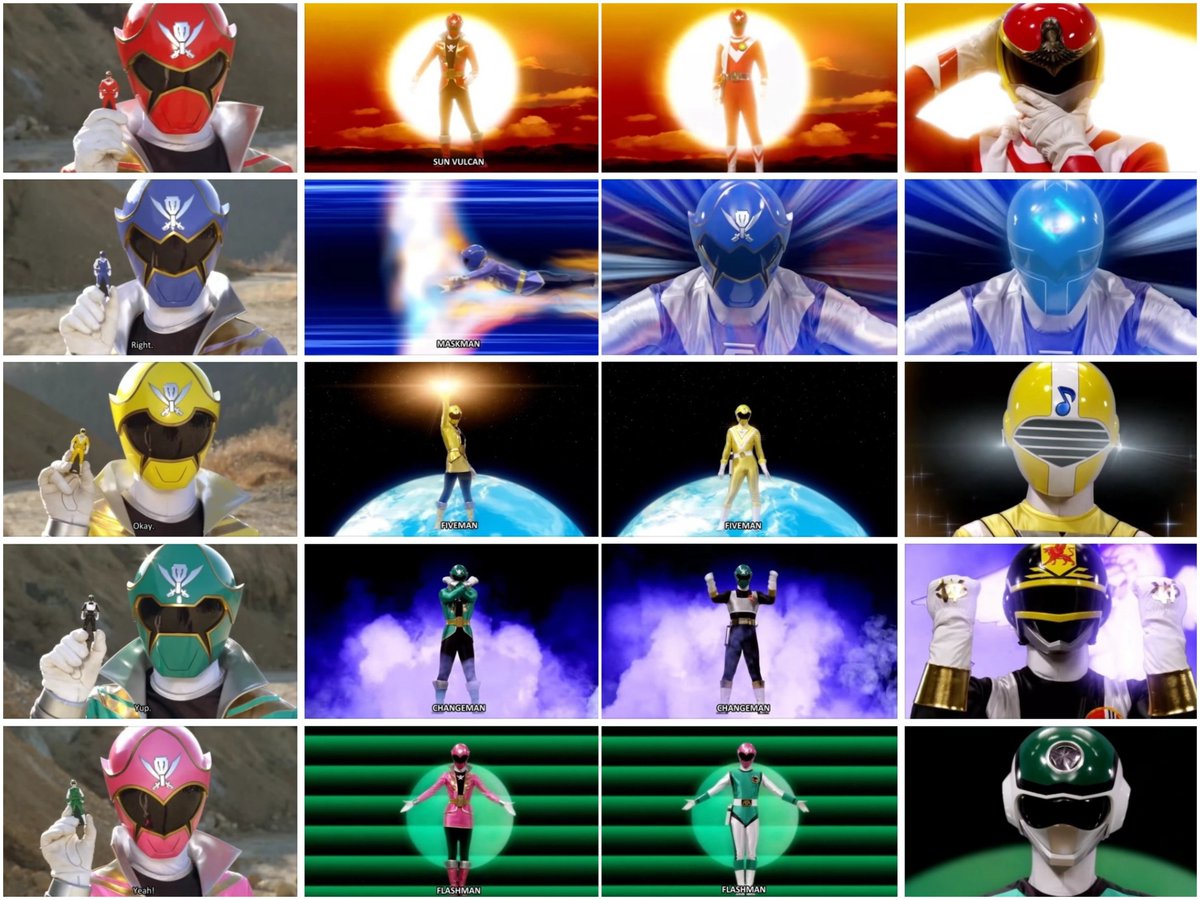 4everToku's tweet photo. The Last Great Powers Change 🔴🔵🟡⚫️🟢 #supersentai #gokaiger #sunvulcan #maskman #fiveman #changeman #flashman https://t.co/rTmMni0d25