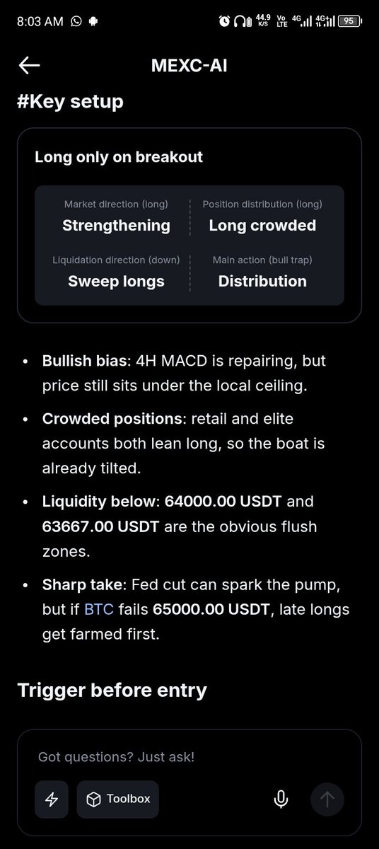 victech200's tweet photo. My prompt: If the U.S. Federal Reserve announces an interest rate cut, automatically open a long BTCUSDT position. 🤖 

Looking forward to seeing AI turn real-world events into trading opportunities. 
#MEXCAI https://t.co/e0XdFTEeBN