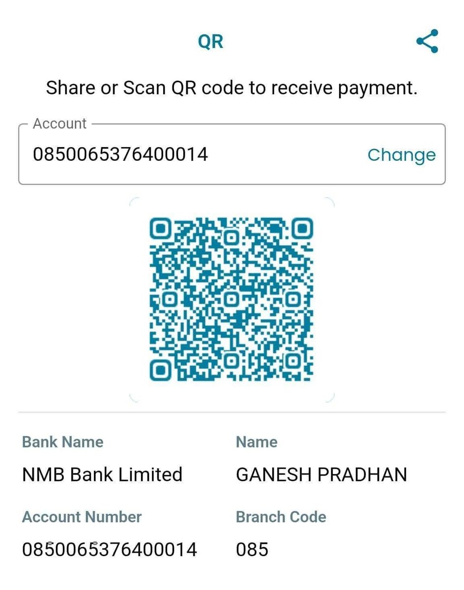 Sudip_pdn's tweet photo. आर्थिक सहयोग गर्न QR Scan गर्नुहोला।

रु.१ पनि सहयोग गर्न सक्नुहुने छ।

तपाईंको सहयोगको लागि धन्यवाद। https://t.co/0ri0jFq2z4