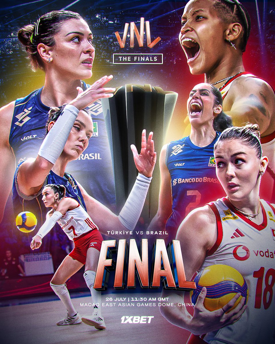 volleyballworld's tweet photo. #VNL2026: THE MATCHUP 🇧🇷🇹🇷 WE’VE ALL BEEN WAITING FOR 🤩

Türkiye 🇹🇷 and Brazil 🇧🇷 finally meet with the VNL title on the line 👑.

They played in Brazil. They played in Türkiye. Their paths never crossed during the Preliminary Phase. Now, the wait is over in Macao 🇨🇳🔥

One team will lift the trophy 🏆. Who will leave Macao as the 2026 VNL Champions ✨?

➡️ Visit @1xBet_Eng 🔗 https://t.co/kmnQruzDTU
📅 Schedule: https://t.co/IKKwW9gsnG
📺 Watch LIVE: : https://t.co/4mj2q2AwgK
🎟️ Tickets: https://t.co/fV1Om7m2rR

🏐 #BePartOfTheGame #Volleyball