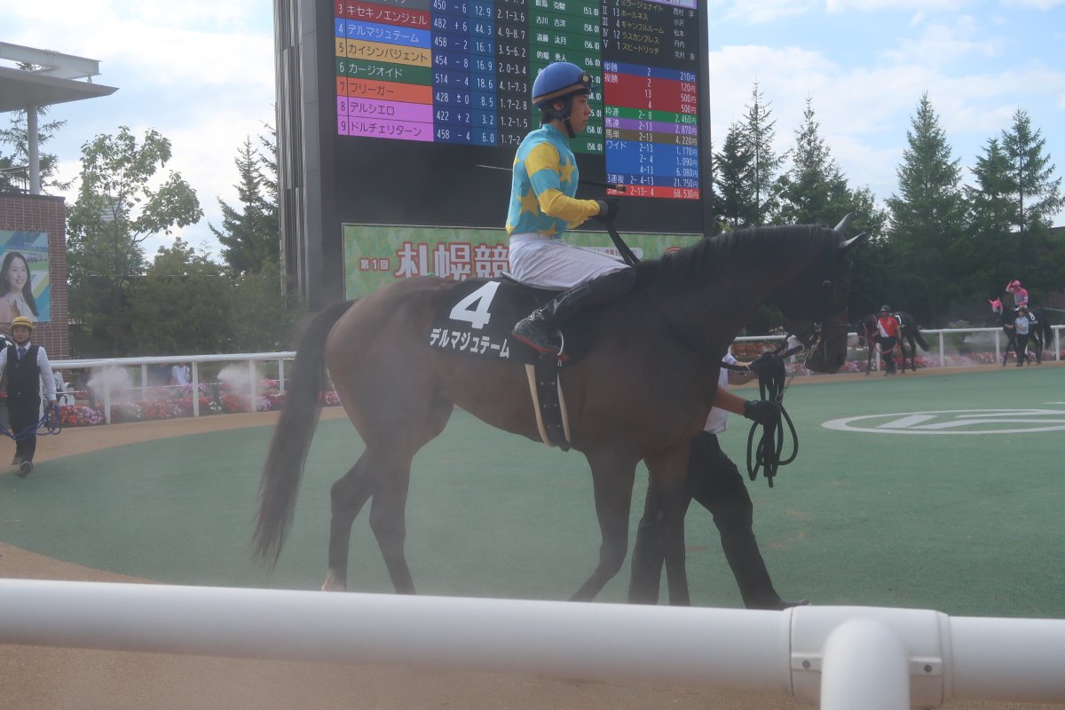dshisan's tweet photo. 札幌12R
厚岸特別

ブービー人気、デルマジュテームの激走
的場均厩舎、的場勇人騎手ともに今年初勝利となりました
おめでとうございます🥹

やはり昔を知るファンとしては的場親子にもうひと花を期待したいところなんですよ
…親父さん、表彰式にいなかったけど(；´Д｀)

#デルマジュテーム
#的場勇人 https://t.co/q5YI4fv6XS