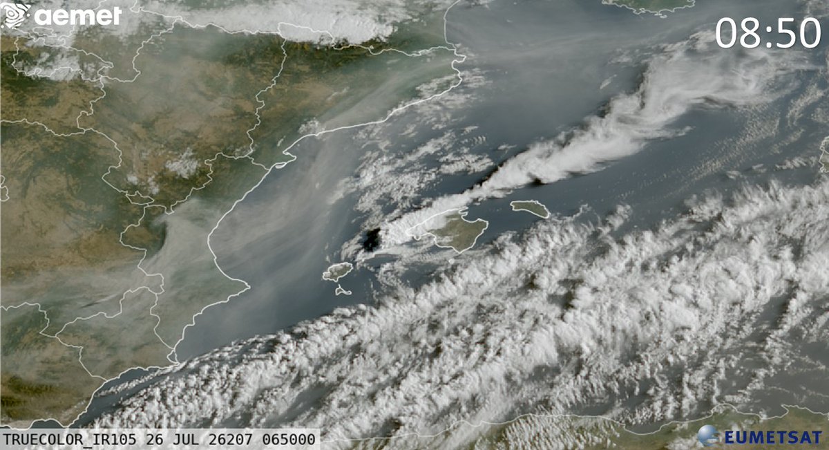 AEMET_CValencia's tweet photo. Bon dia. Comencem aquest diumenge amb un panorama desolador, amb els cels d'Alacant, València i el sud de Castelló coberts pel fum de l'#IFValldUixó i dels que estan actius en altres zones del centre d'Espanya. En moltes zones fa olor de cremat. https://t.co/uqLIX2ZORe