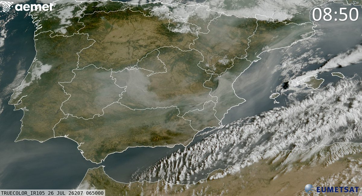 AEMET_CValencia's tweet photo. Bon dia. Comencem aquest diumenge amb un panorama desolador, amb els cels d'Alacant, València i el sud de Castelló coberts pel fum de l'#IFValldUixó i dels que estan actius en altres zones del centre d'Espanya. En moltes zones fa olor de cremat. https://t.co/uqLIX2ZORe