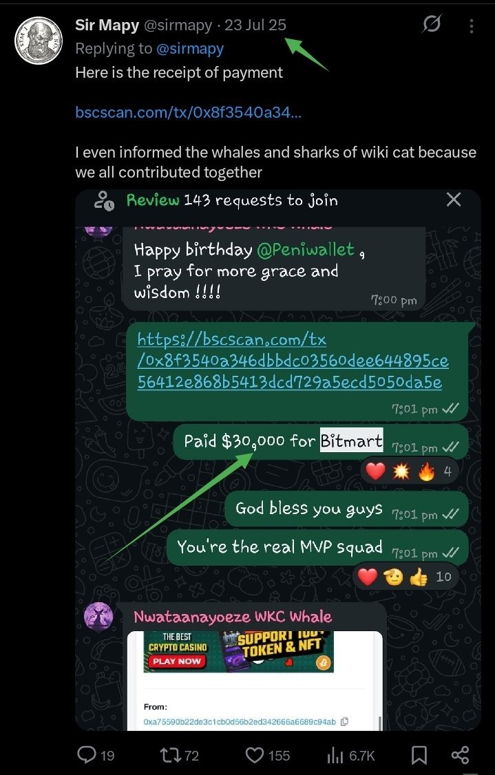 MRJEM0306's tweet photo. 🚨BREAKINGNEW!

Bitmart exchange that once scam $WKC $30,000 for listing is shouting down by Jan 31st 2027 by 15:59 UTC. 

For safety. If you have any crypto asset in there platform. Make sure you do the needful by withdrawing all your asset before Jan 31st. 

This is the second exchange shouting down this month.