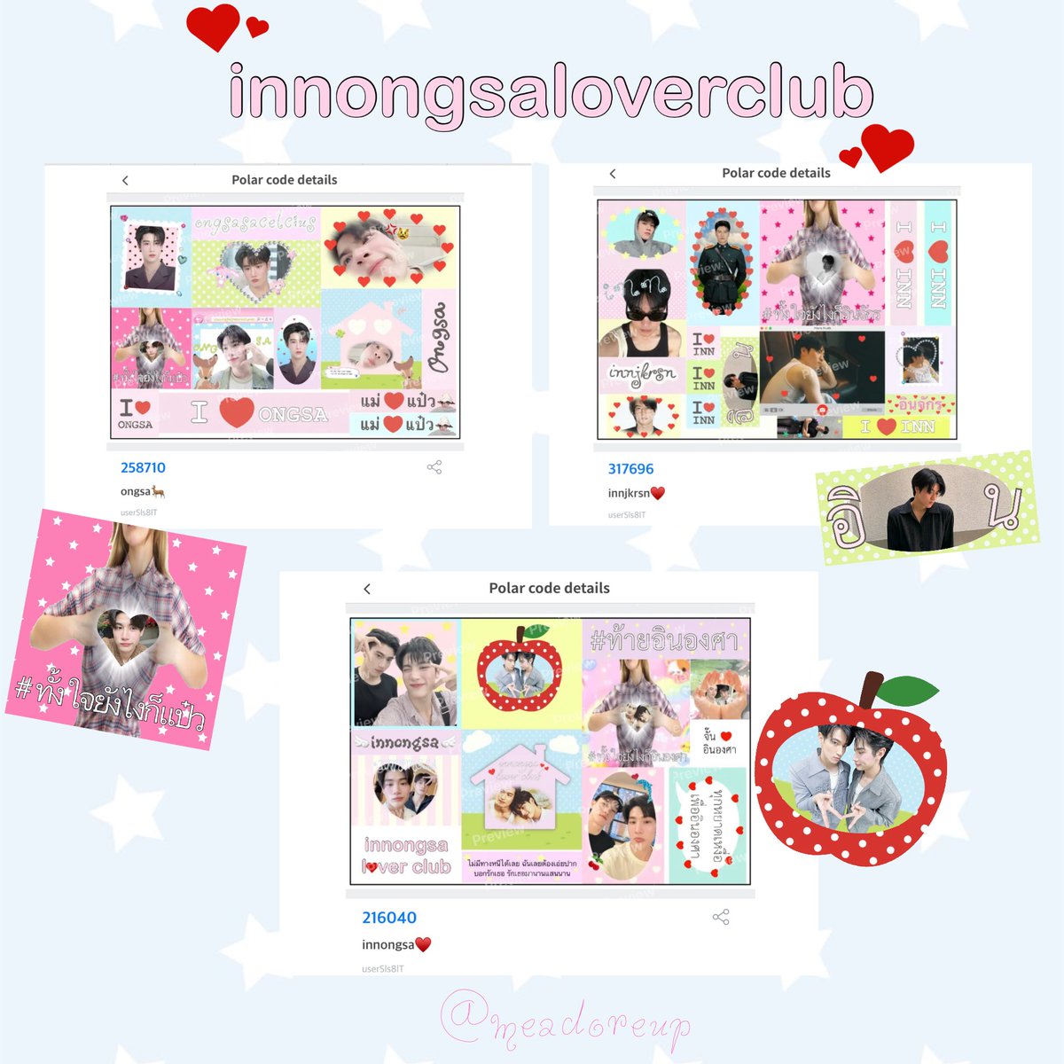 meadoreup's tweet photo. * ੈ✩‧₊ pls kindly retweet ⭐️

gaw for innongsa lover club 🪽👼🏻

code igloo polapolar for moshi moshi <33  

♡ code ( ongsa ) : 258710
♡ code ( innjkrsn ) : 317696
♡ code ( innongsa ) : 216040

personal use only 🤎🦌

#InnOngsa #innjkrsn #ongsacelcius 🫳🏻🤍 https://t.co/haFcB1ZRKx
