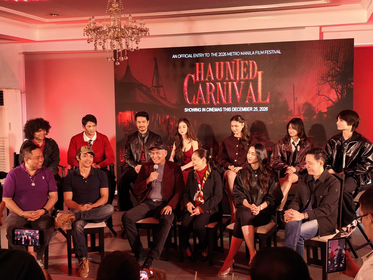 PhilstarNews's tweet photo. ENTER IF YOU DARE

HAPPENING NOW: Maricel Soriano and John Arcilla lead the cast of  Regal Films' Metro Manila Film Festival 2026 entry "Haunted Carnival."

The horror flick also stars James Reid, Fyang Smith and Julia Barretto.

���� https://t.co/GGWoGmFLjM Jan Milo Severo https://t.co/Dcjrk7k25m