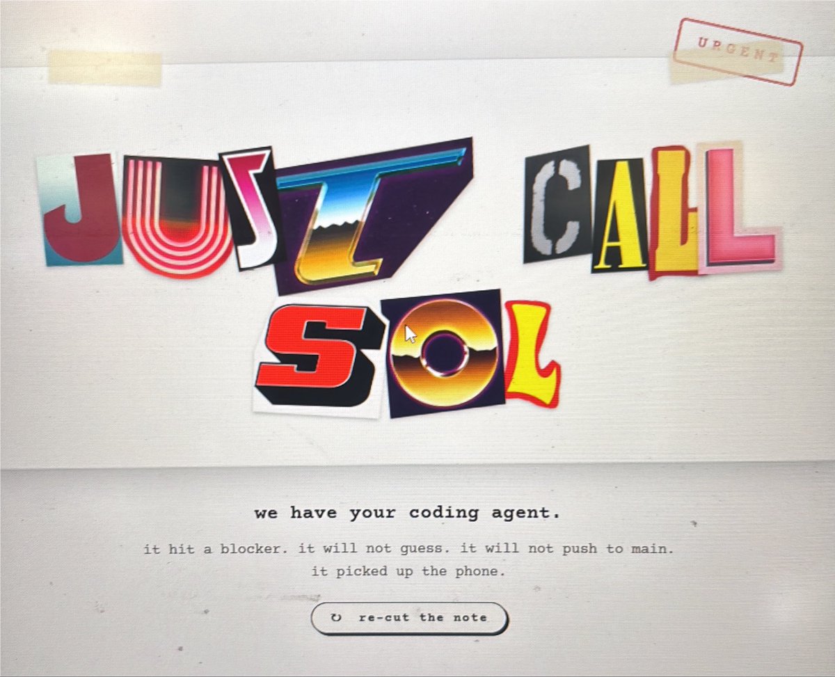 ludicrouslytrue's tweet photo. I'm at the @GrowthX_Club @SarvamAI epoch buildathon, and I'm building "Just call sol", a voice agent you can just call to check in with your agent, and an MCP which lets your agents call you when they need approvals/instructions! https://t.co/PnV48ZTCdg