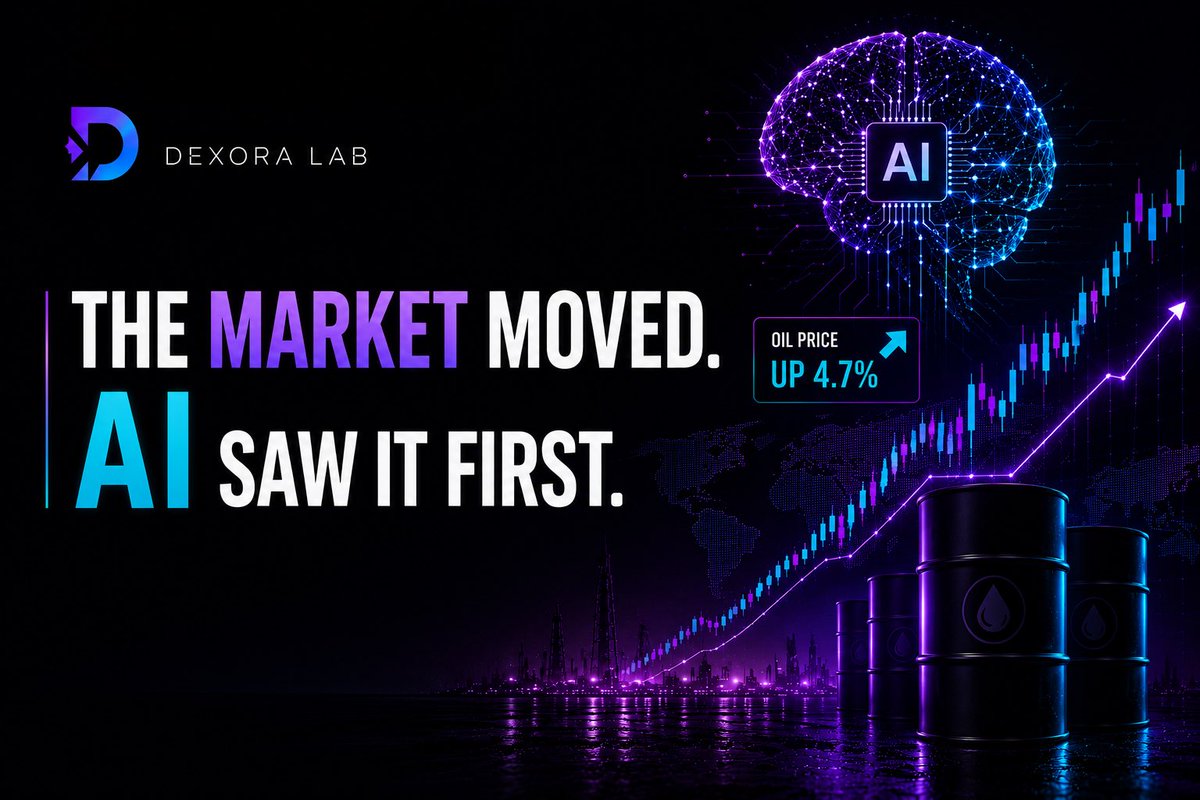 dexoralab's tweet photo. 🛢️ Most traders noticed the oil rally after it happened.

AI noticed the data before the move.

Markets don’t reward faster guesses they reward better decisions built on data, probability, and disciplined analysis.

Ready to trade smarter, not harder?

🚀 Follow @DexoraLab for AI-powered market insights.

#AITrading #MarketAnalysis #Oil #ArtificialIntelligence #Trading