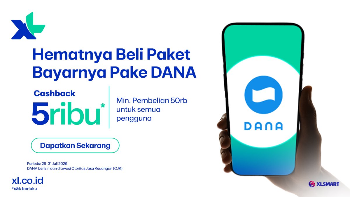 myXL's tweet photo. Beli paket XL makin hemat kalau bayarnya pakai DANA. Dapatkan cashback Rp5.000 dengan minimum pembelian Rp50.000 💸

Yuk, dapatkan sekarang di : https://t.co/PpEyzOW1N6 https://t.co/GInMS71gUH