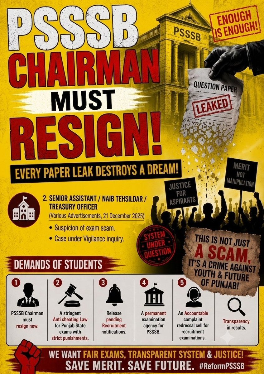 40927Singh's tweet photo. #Psssbchairmanresign #Releasenewnotifications
#anticheatinglaw @sukhpalkhaira @ArvindKejriwal @BhagwantMann @BaltejPannu @officeofssbadal @HarsimratBadal_ @RavneetBittu @AmitShah https://t.co/84yBdPhecy