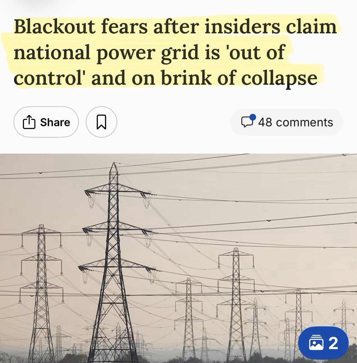 Artemisfornow's tweet photo. Excellent! Apparently our entire energy grid nearly collapsed in June! 

Control room engineers have accused “dishonest” bosses of hiding how fragile the grid is and that no one knows what they are doing.

Which essentially describes most of government tbh https://t.co/9bQM1ucMbc