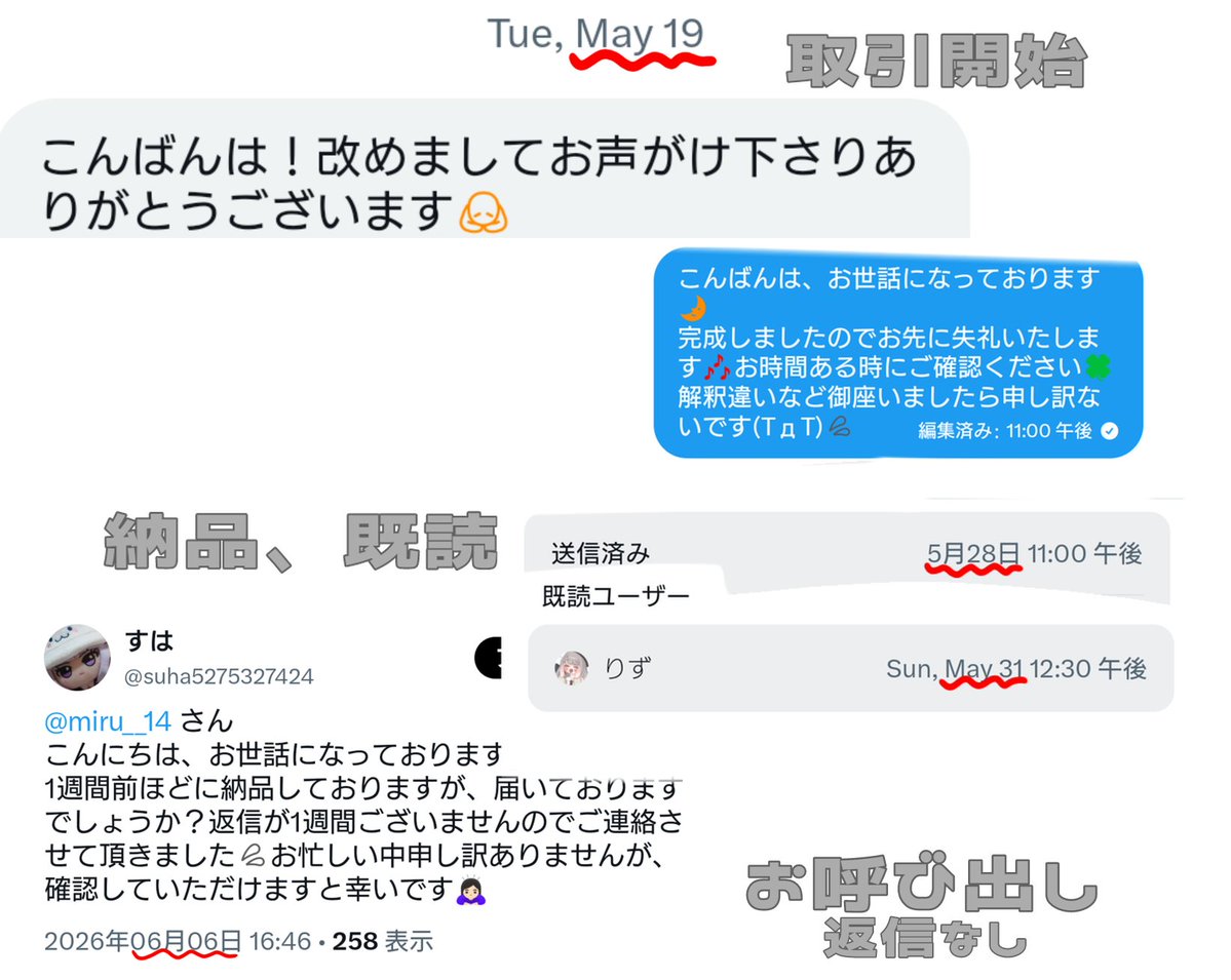 oc_luv52's tweet photo. #注意喚起 
【注意喚起】
画像の方との描き合いでこれ以上のお取引継続が困難と判断した為、注意喚起させて頂きます🙏🏻
ラフ・完成品の納品なし・納期が大幅に過ぎており、当方が納品した直後から一切の連絡もなく2ヶ月放置されています。
詳しくは画像をご覧下さい🙇🏻 https://t.co/Gr6xVnWVRj
