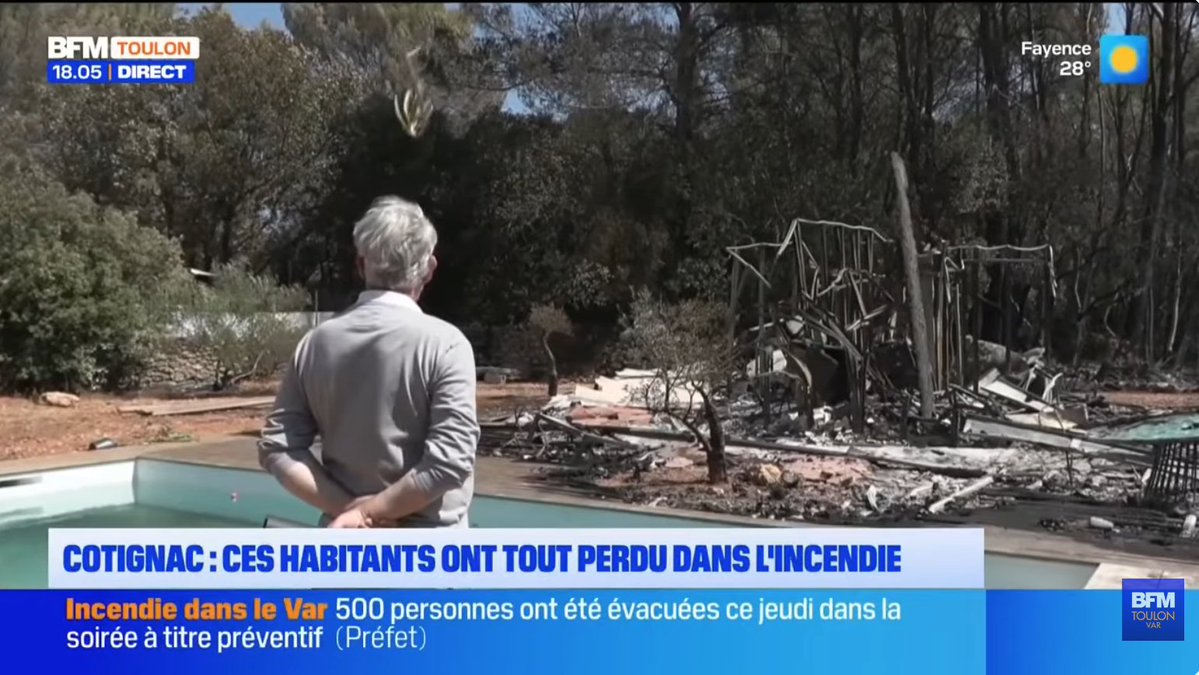 Theara2972's tweet photo. Cotignac:  grands arbres autour de la maison, pins résineux tres inflammables INTACTS
seule la maison est  carbonisée y compris poutrelles de metal= signature de l'arme utilisée  
ICI  CE  SONT  des zones ciblees avec DES  armes a energie dirigee comme  à Maui,  DEW  weapons https://t.co/s44sBn4LZC