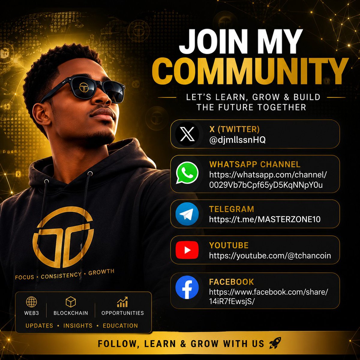 djmllssnHQ's tweet photo. 🌍 Welcome to my official community!

Passionate about Web3, blockchain and emerging technologies, I share updates, educational content and opportunities with my community.

📢 WhatsApp Channel:
 https://t.co/OGGOkJpauG

💬 Telegram: https://t.co/VI1MTZFLkn

📺 YouTube:
 https://t.co/jRiIZwgzCo

📘 Facebook:  https://t.co/eSv9Nf6SnI

Follow, learn and grow with us. 🚀

#Web3 #Blockchain #Crypto #Community #Technology