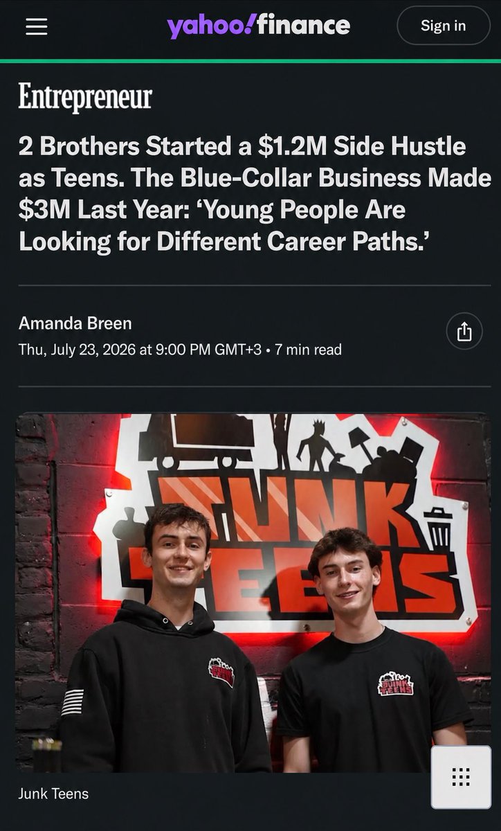 MaorShlomo's tweet photo. Two teenagers built a $3M junk removal business. the app running the whole thing was built by another teenager on their team, on @base44.

this is exactly what i built base44 for. the barrier was never the idea, it was everything between the idea and working software. developers, funding, months of building. vibe coding removes all of it.

coding isn't the question anymore. only what you'll build is.