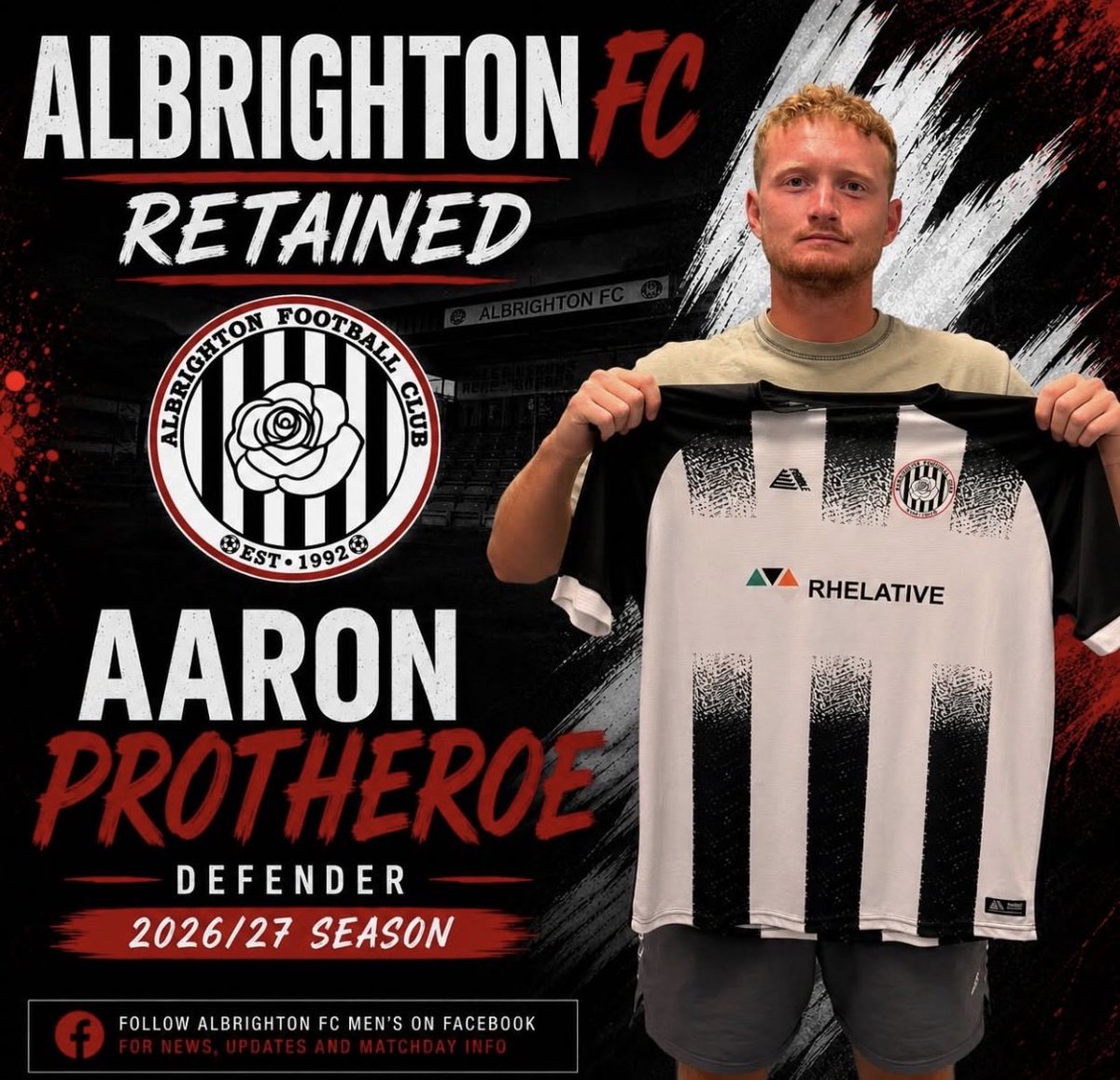 AlbrightonAFC's tweet photo. ⚽🌹 ALBRIGHTON FC MEN'S | RETAINED 🌹⚽

Albrighton FC Men's are delighted to confirm that Aaron Protheroe has been retained for the 2026/27 season. https://t.co/QYUARH5ulw