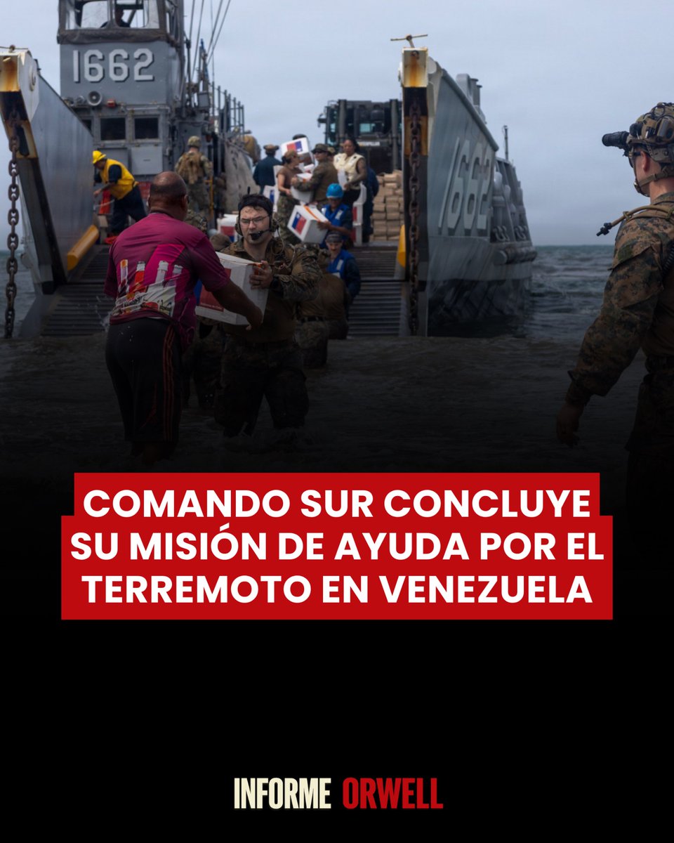InformeOrwell's tweet photo. 🚨 | Francis Donovan informó que los últimos integrantes del Comando Sur de Estados Unidos abandonaron Venezuela, dando por concluido el apoyo del Departamento de Defensa a las labores de emergencia tras los terremotos.

Aseguró que el Departamento de Estado continuará trabajando con organizaciones humanitarias para apoyar la recuperación y reconstrucción del país.