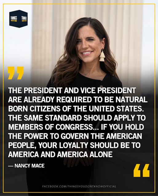 Jessies_Too's tweet photo. Rep Nancy Mace says all memebers of Congress
should be born in the United States only. No 
foreign-born people in Congress. 

Since Biden let 20 million illegals in many were 
registered to vote at the border so now foreigners
run in our local elections.  Many are Muslims & 
Muslims are Communists (Sharia law) We cannot
allow that.

There are already several in Congress & when those
are voted out, the new policy could be established.
It was sheer insanity to allow foreigners to govern
this nation in the first place!  

Please fix this issue Congress. @SpeakerJohnson 
Make it a policy that all candidates for office in 
Congress must be AMERICAN only. It's the only way
to hold onto this Republic & keep it safe!!