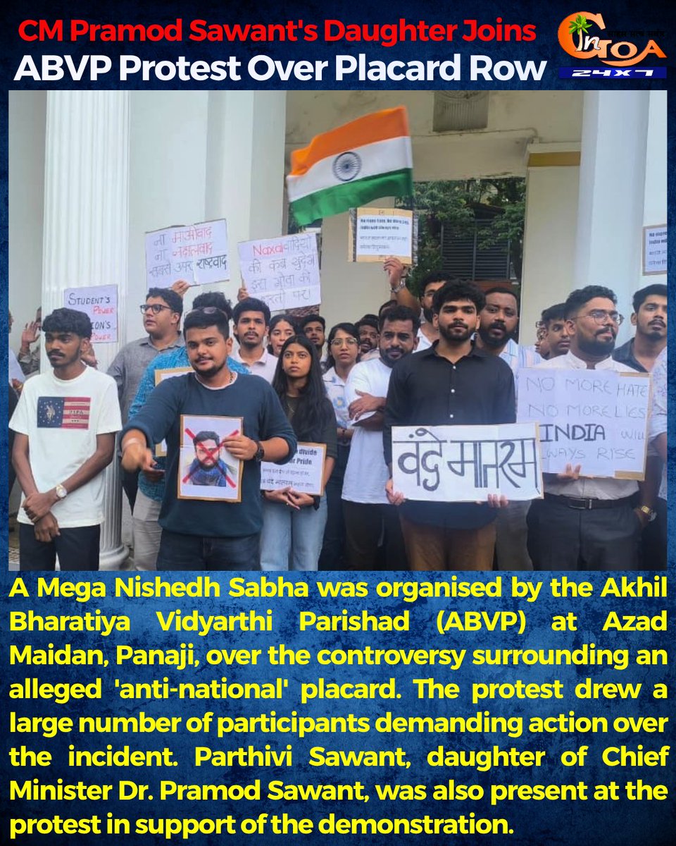 InGoa24x7's tweet photo. CM Pramod Sawant's Daughter Joins ABVP Protest Over Placard Row
#Goa #GoaNews #ABVPProtest #CM #Daughter https://t.co/gtE0SNpcuR