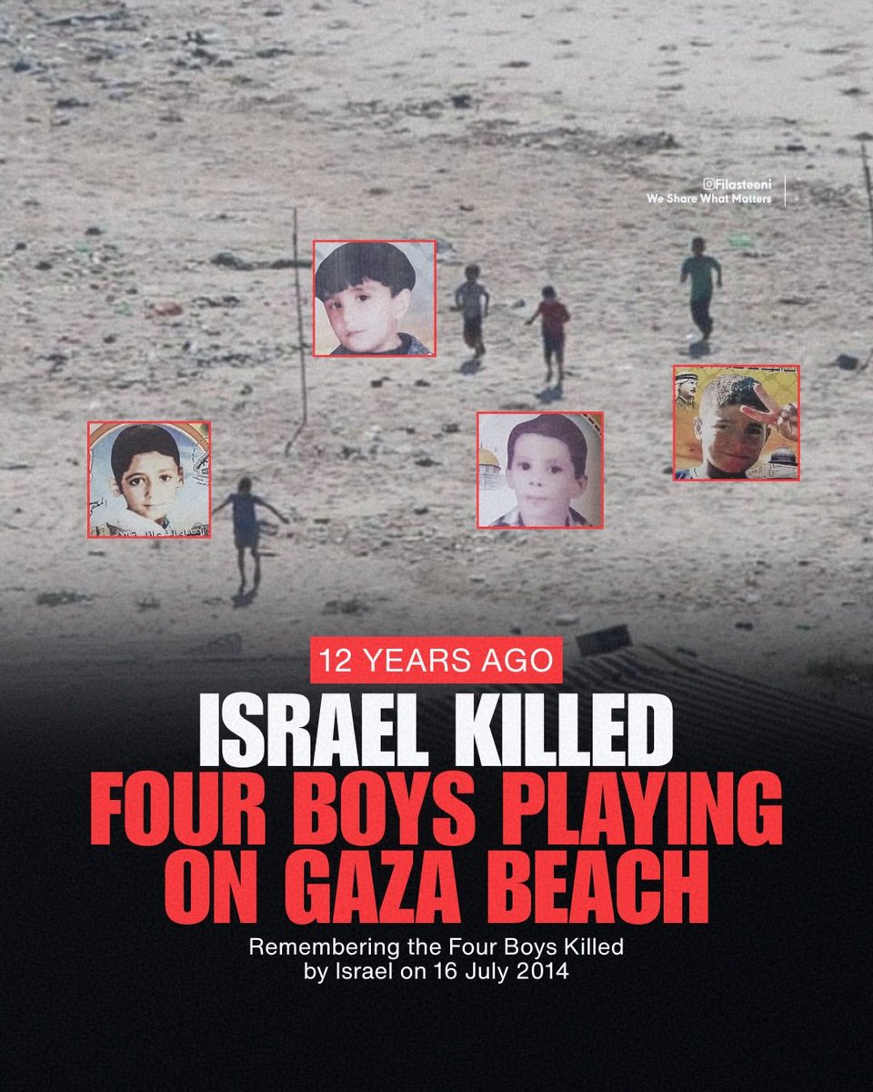 ABO_Watan9's tweet photo. ويقولون إن كل شيء بدأ في 7 أكتوبر، لكن في عام 2014 قُتل أربعة أطفال فلسطينيين من عائلة بكر أثناء لعبهم على شاطئ مدينة غزة.

تذكّروا أسماءهم. https://t.co/gpLWEI8UXF