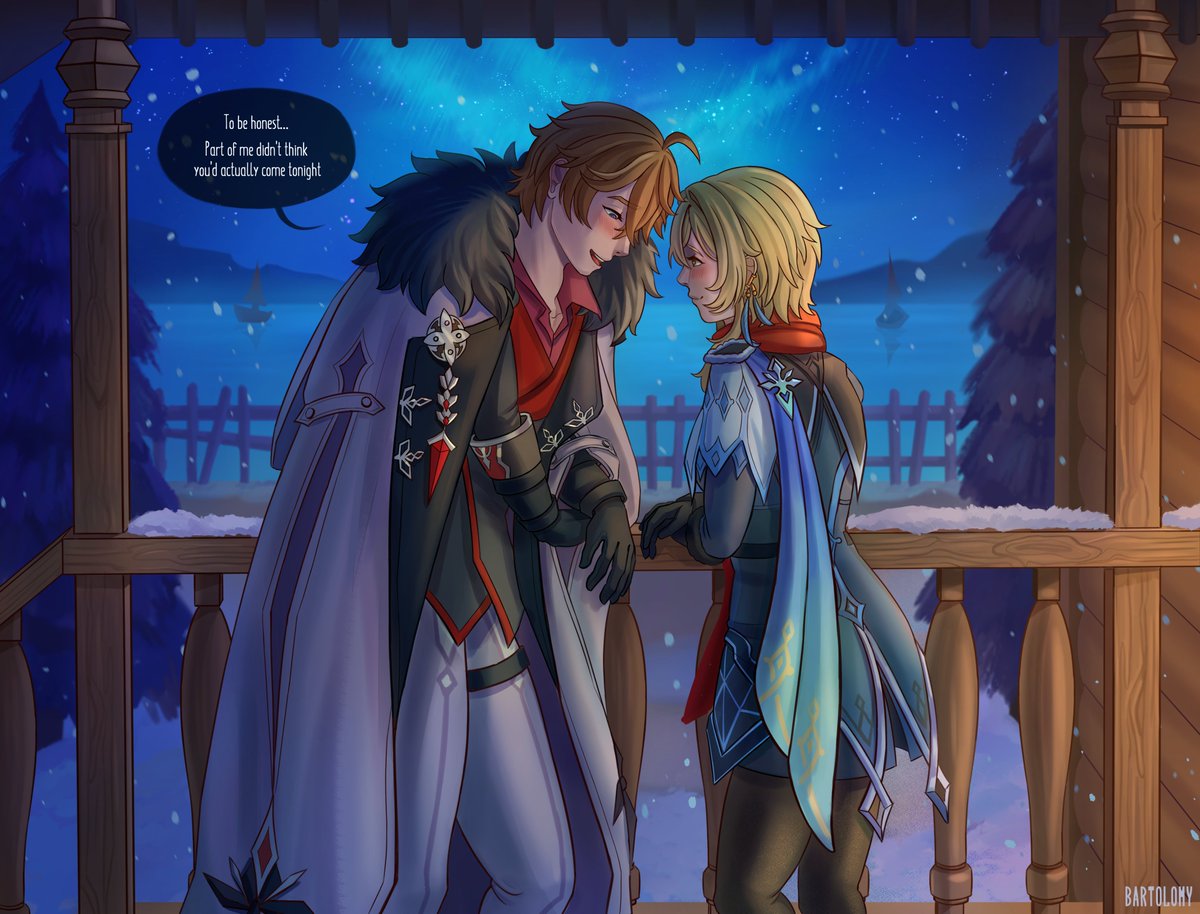 bartolomaei's tweet photo. The 11th Fatui Harbinger always tries to spend his bday with his family, but when the Traveler herself comes to visit, how can he resist stealing at least five minutes alone with her...

Happy late bday, Childe Ajax Tartaglia!🥳
#chilumi #tartaglia https://t.co/y4eUno3Yn3