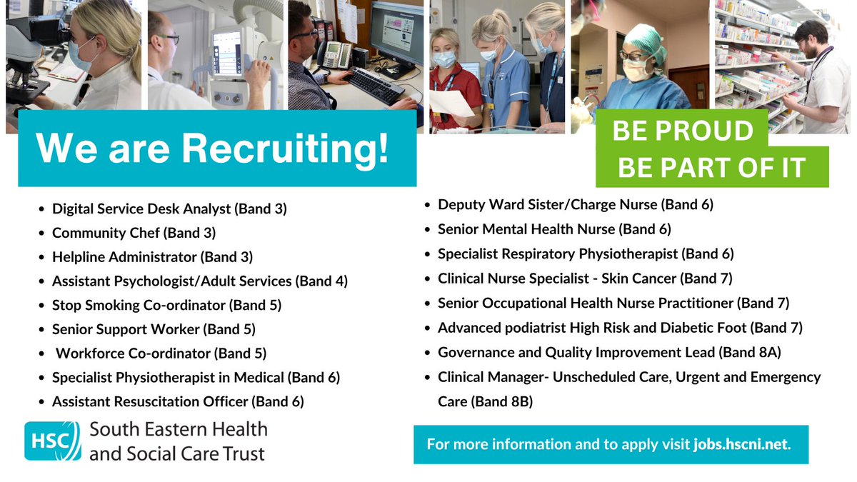 setrust's tweet photo. Check out our top jobs this week 👇

For all current vacancies and to apply visit: https://t.co/ofbEuT1pv8

If you have any queries, you can contact the recruitment team on 028 9536 2998 or email recruitment.ssc@hscni.net https://t.co/NhpNtCruxO