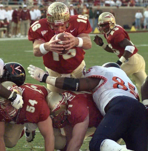 ThisDayFSU's tweet photo. On this day 27 years ago, Florida State football quarterback Chris Weinke was medically cleared for preseason practice following a season-ending neck injury in 1998. Weinke quarterbacked FSU to a national title in 1999 as FSU became the first wire-to-wire No. 1 in AP Po history. https://t.co/nydivcaVeX