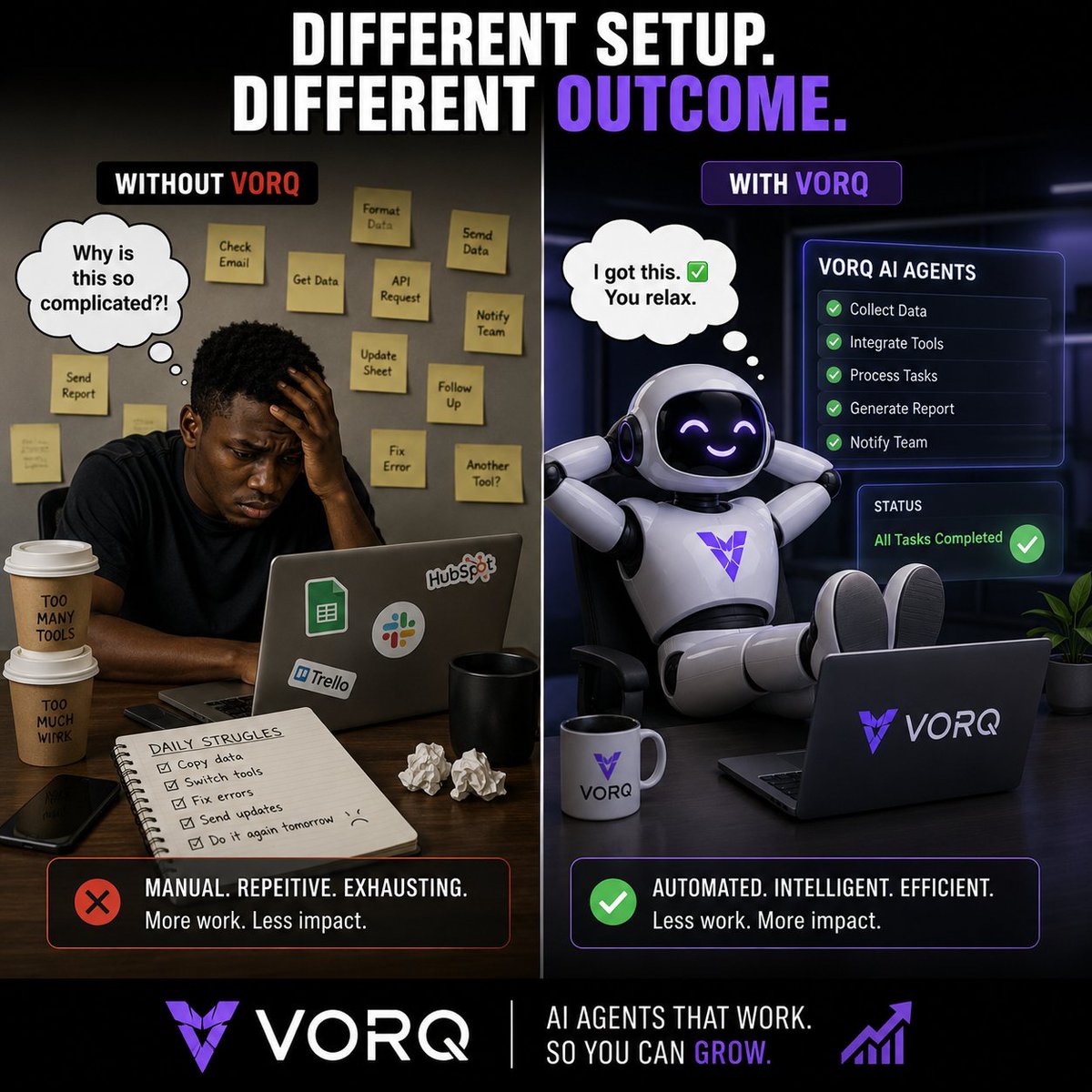 justiiceee77's tweet photo. The moment you realise the real productivity hack isn't working longer… it's letting AI handle the repetitive stuff.
Manual work burns energy.
Smart agents create momentum.
That's the difference @vorq_ai is aiming for https://t.co/54kBqhU0Zz
