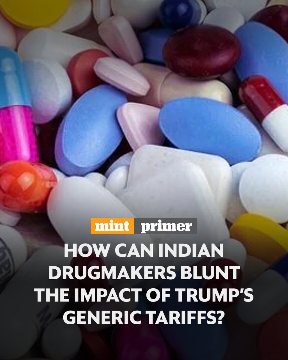 livemint's tweet photo. #MintPrimer | Last week, US President Donald Trump announced a phased tariff plan for low-cost generic drugs, with the aim of bringing manufacturing back to the US. While many believe the plan is unviable and difficult to implement, Indian drugmakers will have much to lose if Trump goes through with it. Mint unpacks the potential impact, why the US remains a key market, and what companies can do.
Read more: https://t.co/bkiDBN5tKy
Trust our hard work, subscribe to #MintPremium: https://t.co/Qg3AmYwMRn⚡️
(@_jesthetic reports)