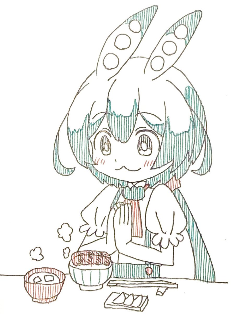 k_murasame's tweet photo. 今日は夏の土用丑の日なのだ。スーパーでイタコが悩みに悩んで1パック買ったウナギをみんなで分けて食べるのだ。いただきますのだ。 
 #アナログイラスト  #ずんだもん https://t.co/Wvu7f6ChEU