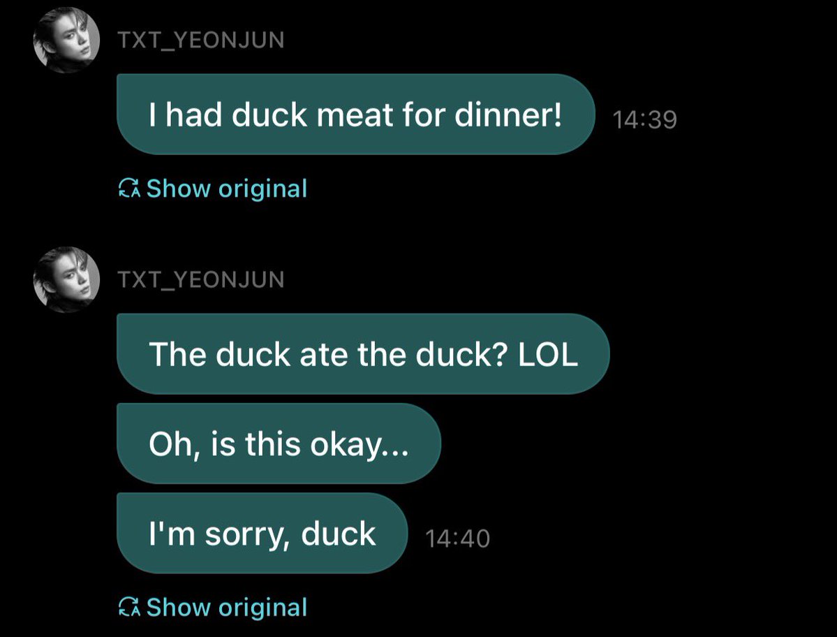 closetobeomgyu's tweet photo. not moas convincing yeonjun he’s committed duck on duck crime 😭😭 https://t.co/RNSXMlVPt9