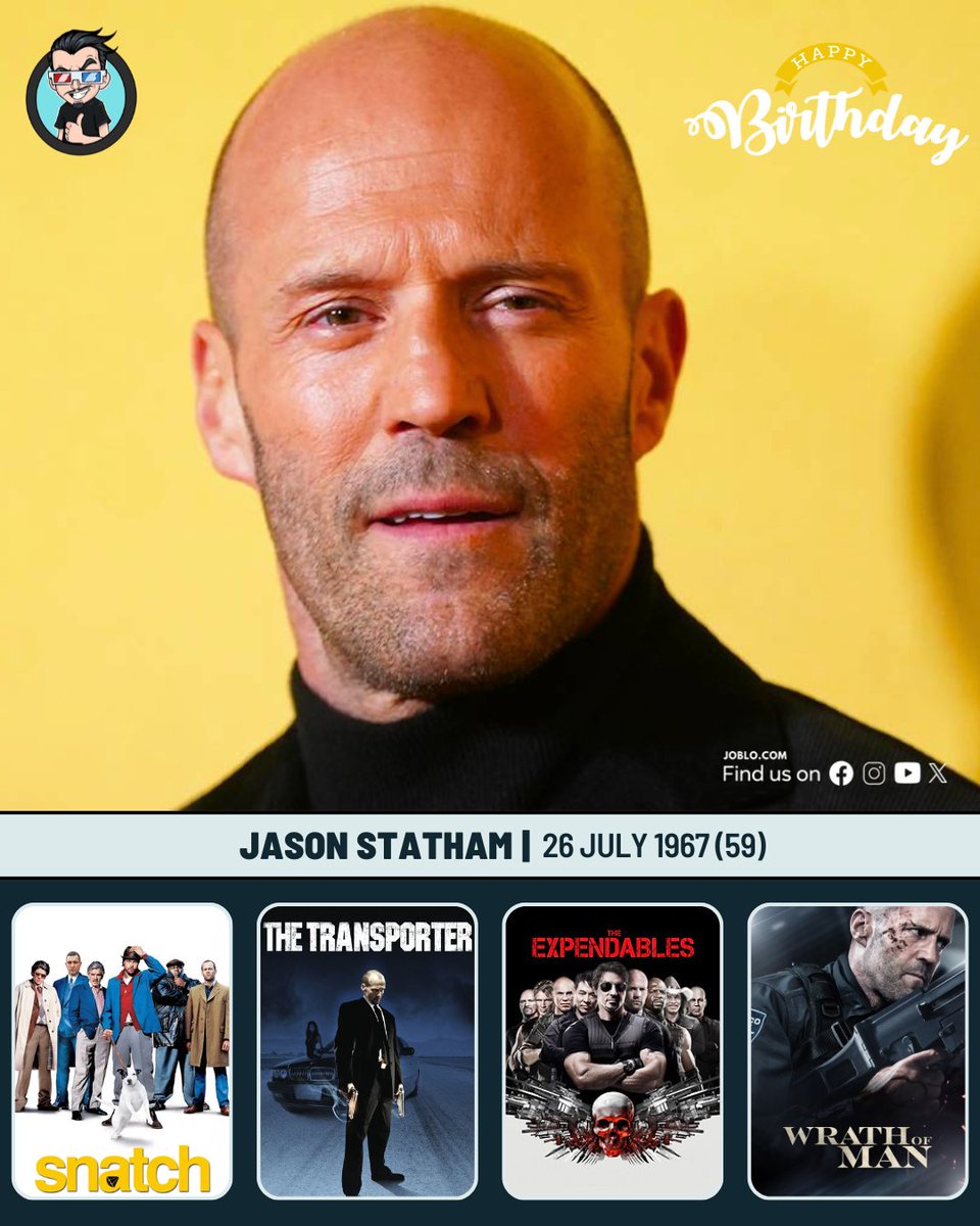 joblocom's tweet photo. Jason Statham turns 59 today! 🎂
#JasonStatham #TheTransporter #Expendables #SnatchMovie #WrathOfMan https://t.co/jb5sed26sF