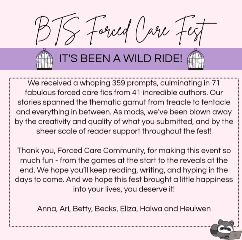 ForcedCareFest's tweet photo. And finally a few words from our amazing mod team! https://t.co/kwz9K5Ozxh