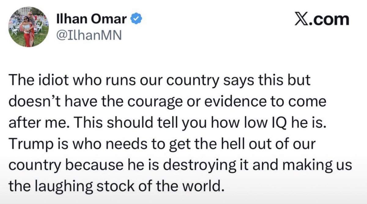GuntherEagleman's tweet photo. Ilhan Omar needs to be deported!  

Now. https://t.co/rbxytYYMer