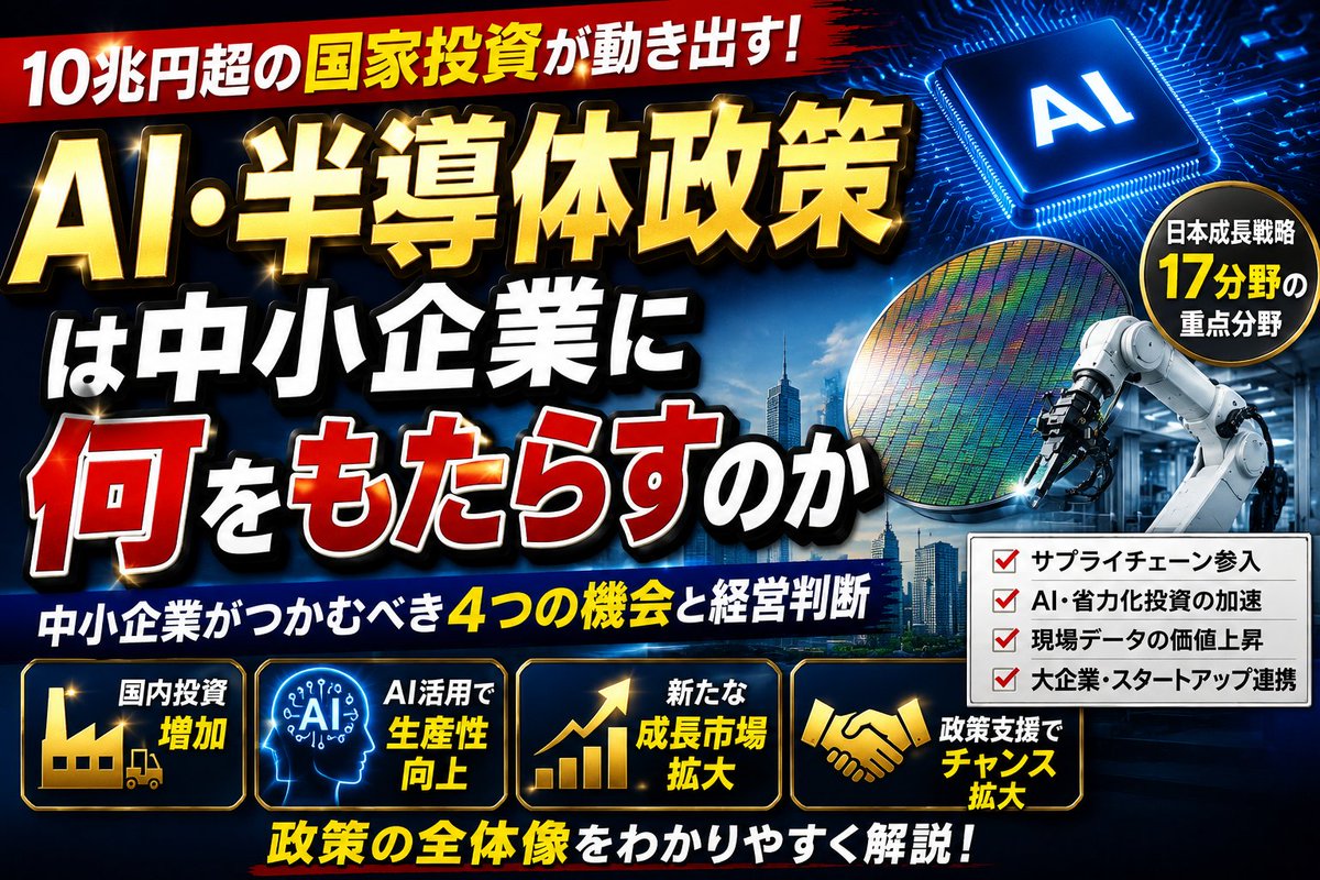 CoinB16988's tweet photo. AI・半導体政策を読む目的は、
補助金を探すことではありません。

見るべきなのは、

・政府がどの産業へ資本を流すのか
・自社がどの位置を取るのか
・投資後に何が残るのか

です。

政策は一時的でも、
投資判断の結果は長く残ります。

https://t.co/xl75IVuCu7 https://t.co/wfuCG6QAk1