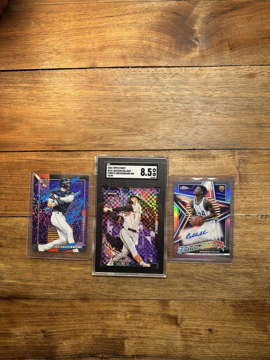 Aeastercards's tweet photo. @cardboardbst Jac Caglianone $30 (shipped)
Jackson Holliday $35 (shipped)
Brandon Miller $40 (shipped) https://t.co/dBbSyhm0Jw