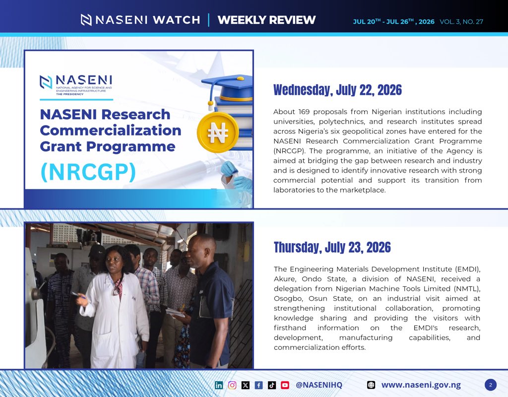 NASENIHQ's tweet photo. #ANewNASENI #NASENIWatch #WeeklyReview #Science #InfinitePossibilities #Technology #Engineering #Innovation https://t.co/NGSMSbROlV
